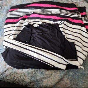 Plus Size Women's Striped Black and Pink Dress